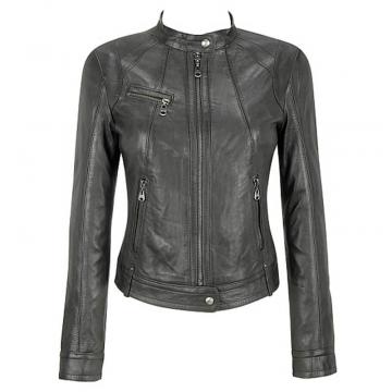 Banded Collar Leather Jacket
