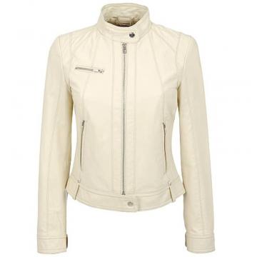 Banded Collar Scuba Brown Leather Jacket for Women