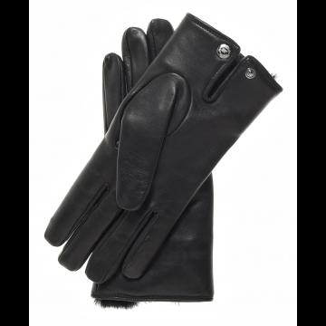 Black Leather Gloves for Men with Fur Cuff