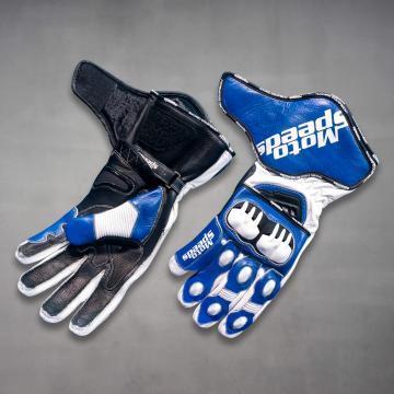 Blue Leather Motorcycle Gloves