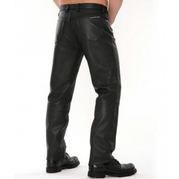 Classic Black Leather Jeans Men