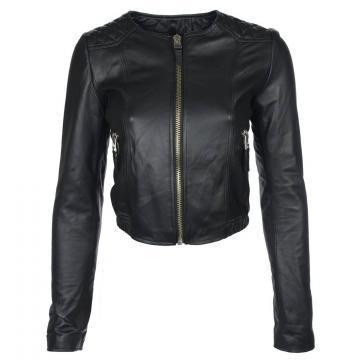 Collarless Leather Jacket Womens