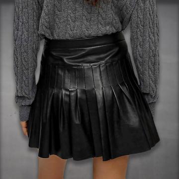Mini Pleated Leather Skirt