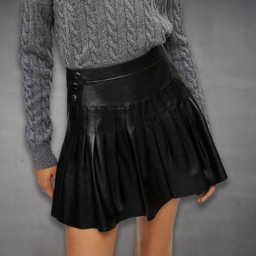 pleated leather mini skirt