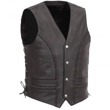 Side Lace & Braided Leather Sleeveless Vest for Men