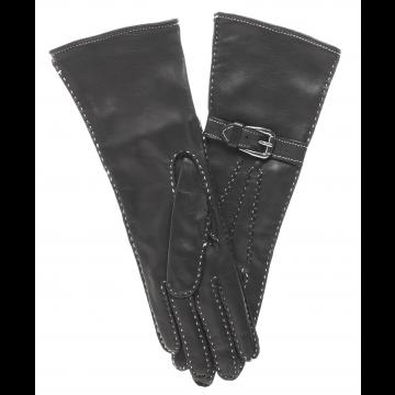 Silk Lined Long Leather Gloves with Buckle