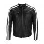 Striped leather motorcycle jacket