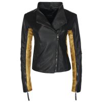 Ladies Sovereign Black & Gold Leather Jacket front view