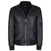 Sage Leather Bomber Jacket front view
